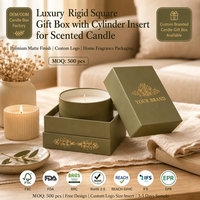Boîte cylindrique rigide à couvercle carré en feuille d'or mat avec insert en éponge, OEM ODM pour bougie parfumée certifiée, parfum d'ambiance, cadeau