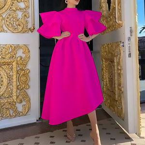 Vestido Europeo Q065 para <span class=keywords><strong>Mujer</strong></span>, Verano <span class=keywords><strong>2022</strong></span>, Nuevo, Doble Capa, Manga con Volantes, Color Sólido, Falda Grande - Product Image 2