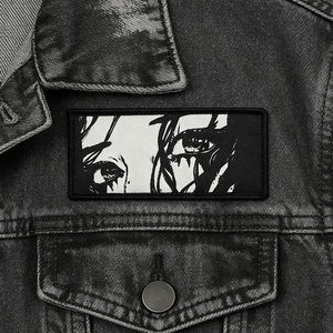 자수 애니메이션 소녀 눈 핑크색 머리카락 검정 흰색 전술 소녀 얼굴 프린팅 라벨 패치 가방 모자 재킷 부착용 - Product Image 5