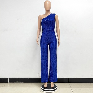 Combinaisons strass pour femmes une épaule barboteuse à paillettes salopette à paillettes survêtement brillant <span class=keywords><strong>pantalon</strong></span> scintillant <span class=keywords><strong>pantalon</strong></span> à jambes larges - Product Image 5