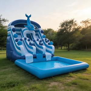 Tobogán Acuático Inflable de PVC de Grado Comercial con Diseño de Delfines, de 3 Carriles, para Niños - Product Image 4