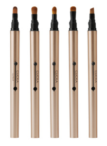 Ensemble de pinceaux de maquillage automatiques rétractables de luxe CLICKA Série 1, doré, pour les voyages, fabriqué en Corée, fibres artificielles pour le maquillage des yeux et des lèvres - Product Image 5