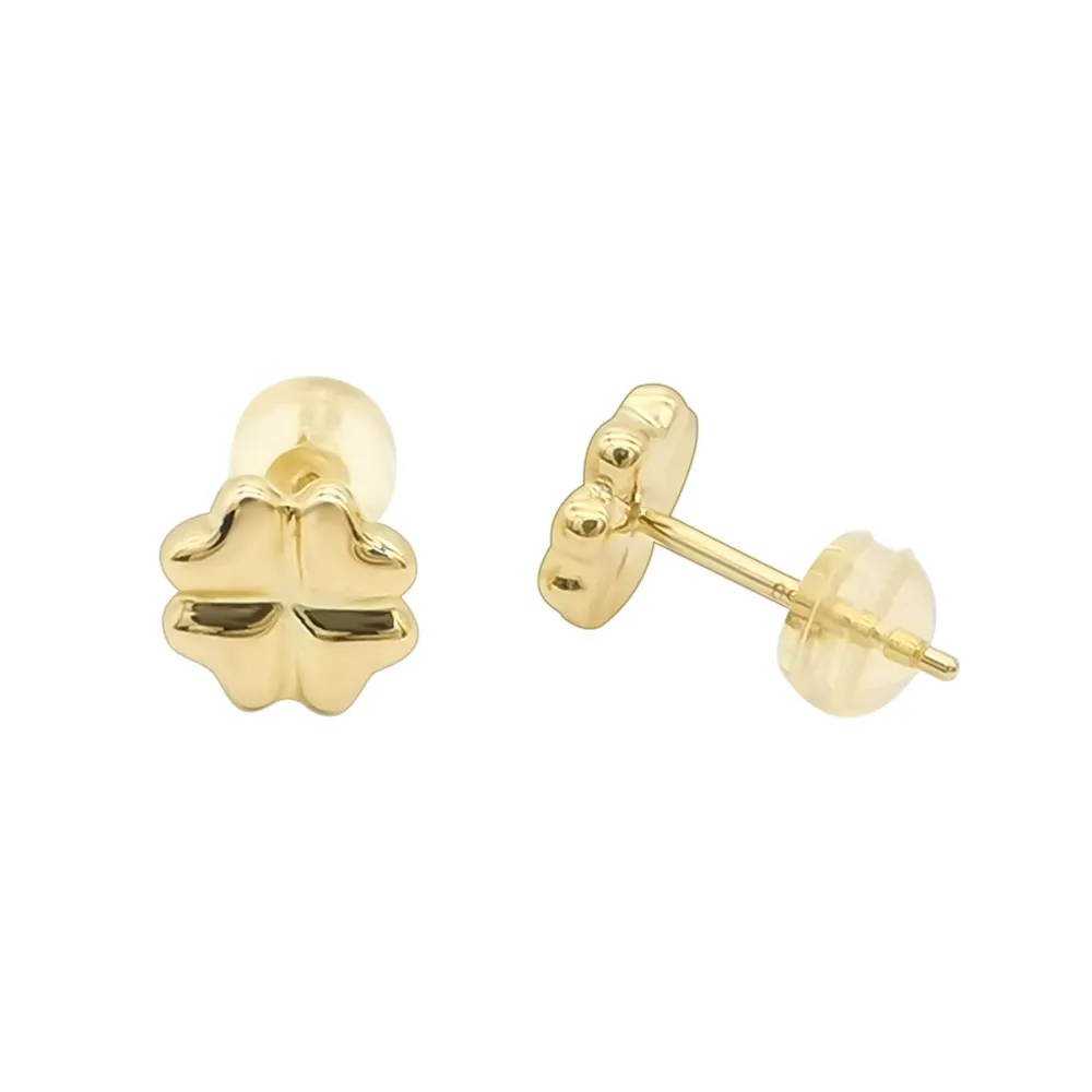 Boucles d'oreille porte-bonheur trèfle 3D, or véritable 18K, Design à la mode, en or pur 18K