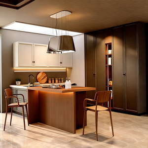 Mobile da Cucina Americano Classico in Legno Massello di Rovere Rosso Verniciato con Ante in Compensato, Configurazione di Alta Gamma - Product Image 2