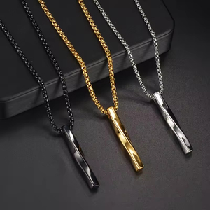 Personalized female male jewelry box chain necklace stainless steel hip hop <b>twisted</b> spiral <b>bar</b> pendant necklace male - Product Image 1