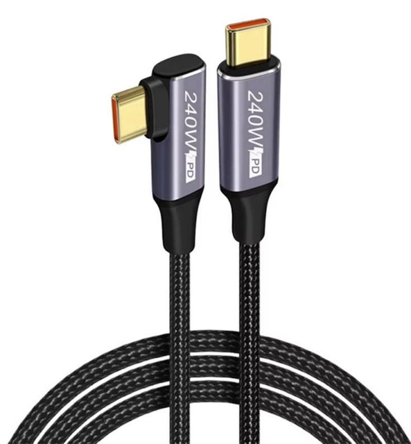 Heavy Duty Nylon Braided 240W USB C Cable PD3.1 5A Fast Charging Dual 90 Degree Angle for Gaming Devices Tablet PC