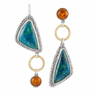 Orecchini Pendenti Vintage a Triangolo Bicolore con Motivi Floreali, Gioielli di Moda per Donne - Product Image 1
