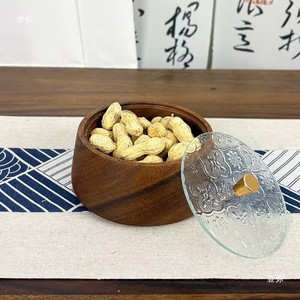 Tazón redondo de madera con tapa de 13.5 cm para nueces y aperitivos, plato para servir en fiestas - Product Image 2