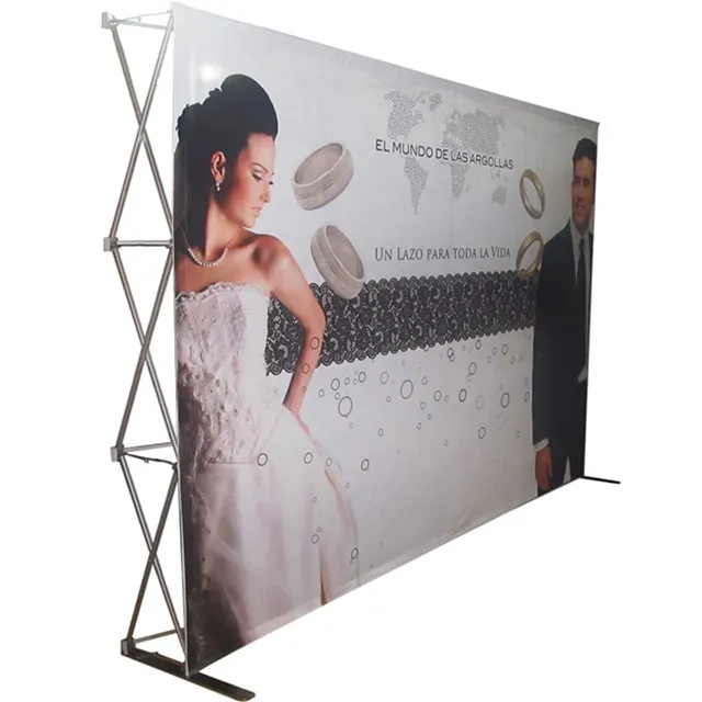 Pop up duvar afiş yüksek germe kumaş ekran/özel 250g polyester afiş/alüminyum malzeme pop up standı