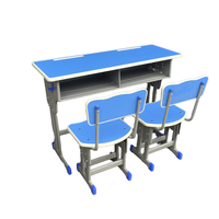 Ensemble Chaise et Bureau Scolaire Double Place en Bois Écologique Moderne et Durable, Hauteur Réglable, Bleu, pour Salle de Classe, Appartement, Chambre