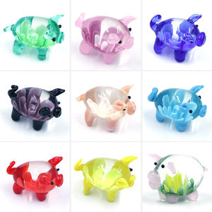Handgemaakt Schattig Glas Multicolor Varken Murano Kleurrijke Cartoon Dier Beeldjes Geblazen Glas Bloem Varken Voor Kerst Ornamenten - Product Image 1
