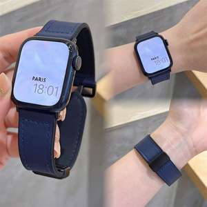 Bracelet en cuir de luxe Crazy Horse pour montres intelligentes boucle pliante magnétique élastique respirant Compatible pour Apple <span class=keywords><strong>Huawei</strong></span> - Product Image 3