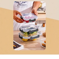 Hoge borosilicaat dikke vierkante glazen lunchbox, FDA-conform, milieuvriendelijk, magnetronbestendig, BPA-vrij, 4-voudig afsluitbaar, voor op kantoor