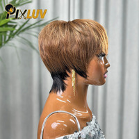 Perruque Chioma en promotion : Perruques en cheveux humains coupe pixie avec frange, perruque brune en gros, perruque en cheveux humains bruts pour femmes noires