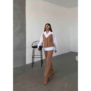 Conjunto de suéter de punto marrón para mujer, talla S, ajuste ceñido, atuendo a la moda - Product Image 1