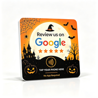 Support de table NFC personnalisé en PVC pour avis Google avec code QR, plaque « Tappez pour laisser un avis » pour la décoration de restaurants et commerces de détail à l'Halloween
