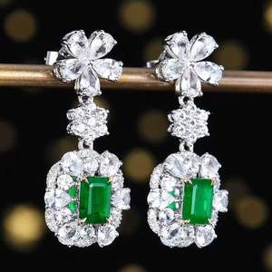 SGARIT Emerald <b>Dangle</b> <b>Earrings</b> 1.25ct Natural Emerald 18K Solid Gold Drop <b>Earrings</b> Inlaid 40 <b>Diamonds</b> 48 White Sapphires Jewelry - Product Image 2