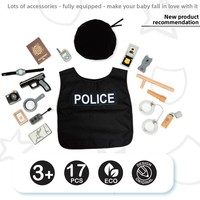 Kit de jeu de rôle pour enfants, policier, accessoires en bois, veste, chapeau, jouet de simulation pour les tout-petits