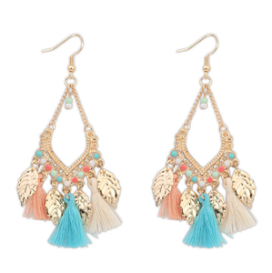 Bohème frange boucles d'oreilles or feuille de métal longue style discothèque populaire boucles d'oreilles - Product Image 1