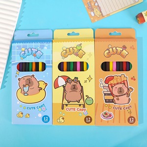 Conjunto de Lápis de Cor com Padrão de Capibara em 12 Cores, Lápis de Madeira para Desenho Infantil e Graffiti - Product Image 1