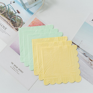 Serviettes, série de couleurs unies de forme irrégulière, mouchoirs colorés à bordure en dentelle, papier jetable pour fêtes et anniversaires - Product Image 4