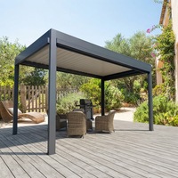 Pergola Bioclimatique Motorisée à Lames Orientables en Alliage d'Aluminium - Imperméable, Résistante au Vent, Thermolaquée, Facile à Assembler, Style Naturel Chinois