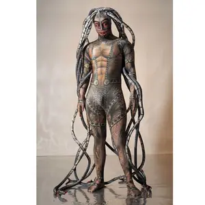 Grosir alien pakaian-Keren Pria Medusa Siam Baju Pertunjukan Panggung Catwalk Model Halloween Acara Pesta Cetak Alien Snake Kostum Cosplay Baju Pesta