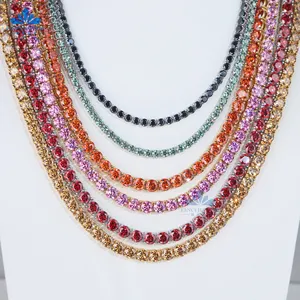 Hot Sale Fashion Diamond Tennis Necklace Iced Out S925 Silver 6.5mm Pink Yellow Orange Black Red Vvs Moissanite Tennis Chain