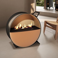Cheminée électrique LED circulaire décorative autoportante avec structure métallique, économie d'énergie, luminosité de la flamme réglable