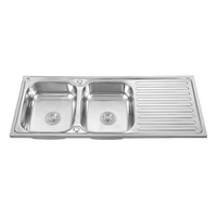 Évier de cuisine double à double bac en acier inoxydable avec égouttoir, style ferme, à encastrer, pour buanderie, vente en gros fabricant