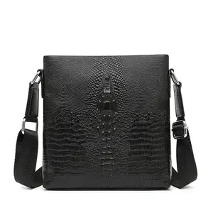 Bolsa de ombro masculina de crocodilo, estampada, de couro, tendência, para uso ao ar livre