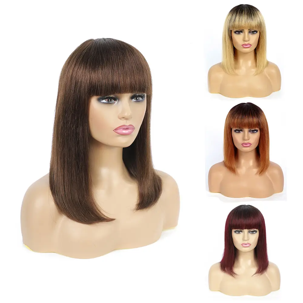 KEMY Factory Wholesale Red Burg Blonde Colored Hair Wigs With Bangs Brazilian Hair 100% Human Hair Wigs For Black Women Wig