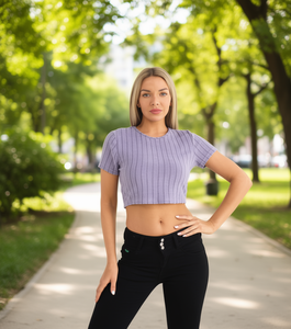 Women's Tank <b>Tops</b> Crew Neck Solid <b>Knitted</b> Breathable <b>Short</b> <b>Sleeve</b> Casual 100% Polyester DX302 - Product Image 2