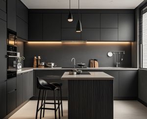 Armoire de cuisine en bois foncé de style industriel moderne simple, villa, hôtel, maison - Product Image 1