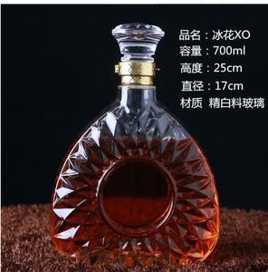 Bouteille de brandy XO en verre de 500 ml, plate, ronde, en forme d'éventail, transparente, surface ondulée blanche, bouteille à liqueur pour whisky, vin - Product Image 5