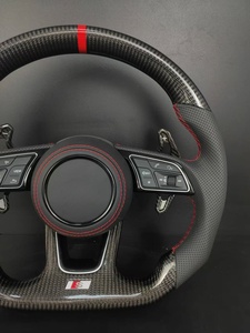Volant en fibre de carbone pour <span class=keywords><strong>Audi</strong></span> A3 A4 A5 A6 A7 <span class=keywords><strong>Q3</strong></span> Q5 Q7 S <span class=keywords><strong>RS</strong></span> Series, cuir perforé avec coutures rouges et palettes de changement de vitesse - Product Image 6