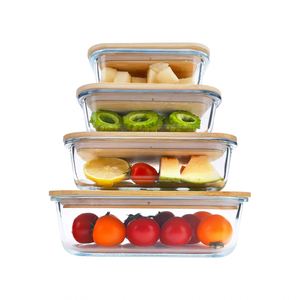 Baby Glass Food <b>Containers</b> Storage Box With Bamboo Lids Microwave Safe - Product Image 1