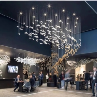 JYLIGHTING Lustre suspendu en acier inoxydable et verre, motif feuille d'érable, projet d'ingénierie sur mesure