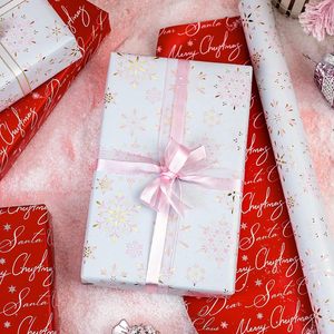 MAYPLUSS Christmas Wrapping Paper Roll 17in X 33ft <b>Pink</b> Gold Snowflake Design Eco-Friendly Gift Craft Packaging - Product Image 1