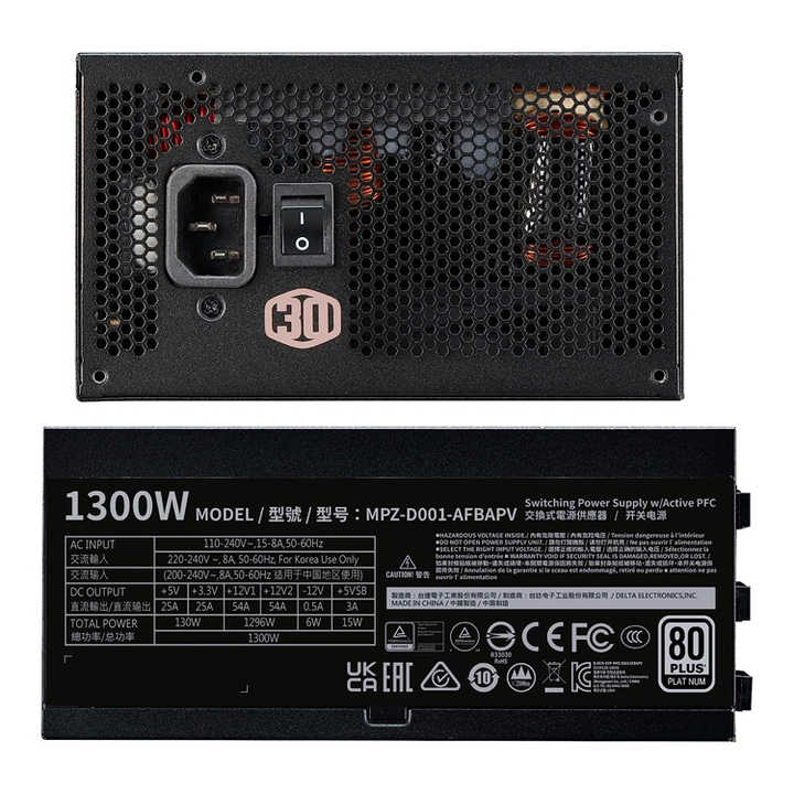 Coolermaster V1300 Platinum 1300W Power Supply - 10 Year Warranty