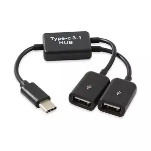 Type C otg usb 3.1 male to dual 2.0 female otg charge 2 port hub cable Y splitter