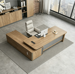 <span class=keywords><strong>Scrivania</strong></span> Direzionale Moderna con Mobile Laterale e Libreria, Arredamento Ufficio di Lusso in Legno per CEO e Manager - Product Image 6