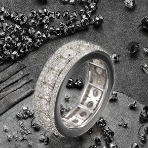 Anillo de Boda de Moissanita VVS de 3 Hileras para Mujer, Plata de Ley 925 Chapada en Oro, Engaste de Garras, Certificado GRA, Anillo Clásico - Product Image 3