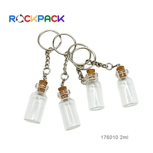 ガラス製ガラス製バイアルボトル木製ストッパー付きキーチェーンコルク栓ミニ2mlサンプル - Product Image 3