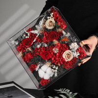 Caja de Regalo de Flores Eternas, Caja de Flores Acrílica Grande Tipo Bolso, Regalo de Alta Gama, Rosas Eternas Preservadas para Cumpleaños y San Valentín