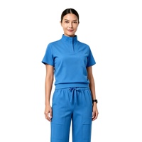Setelan Scrub Kerah Tegak Setengah Resleting Lengan Pendek Celana Jogger Seragam Medis Bahan Stretch Anti Kusut untuk Rumah Sakit dan Perawat Logo Dapat Disesuaikan
