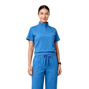 Conjunto de uniforme médico con cuello alto y media cremallera, manga corta, pantalón jogger, elástico, antiarrugas, <span class=keywords><strong>para</strong></span> hospital y enfermería, con logotipo personalizado - Product Image 4
