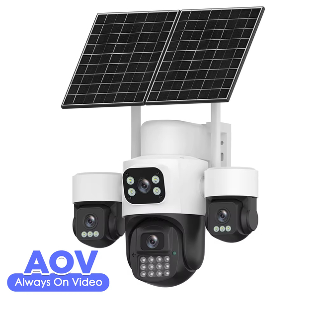 Cosflow Wireless Solar Security Camera 4MP+4MP Quad Lens 4G SIM Card Outdoor PTZ Waterproof Long Range V380 Pro APP