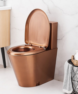 WC monobloc de luxe moderne en acier inoxydable, finition or rose, à double chasse, à poser au sol, avec siphon en S/P - Product Image 1