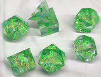 Jeu de dés DND en résine rose violette 7 pièces, revêtement arc-en-ciel emblématique, polyédrique à bords vifs, effet lumière aurore